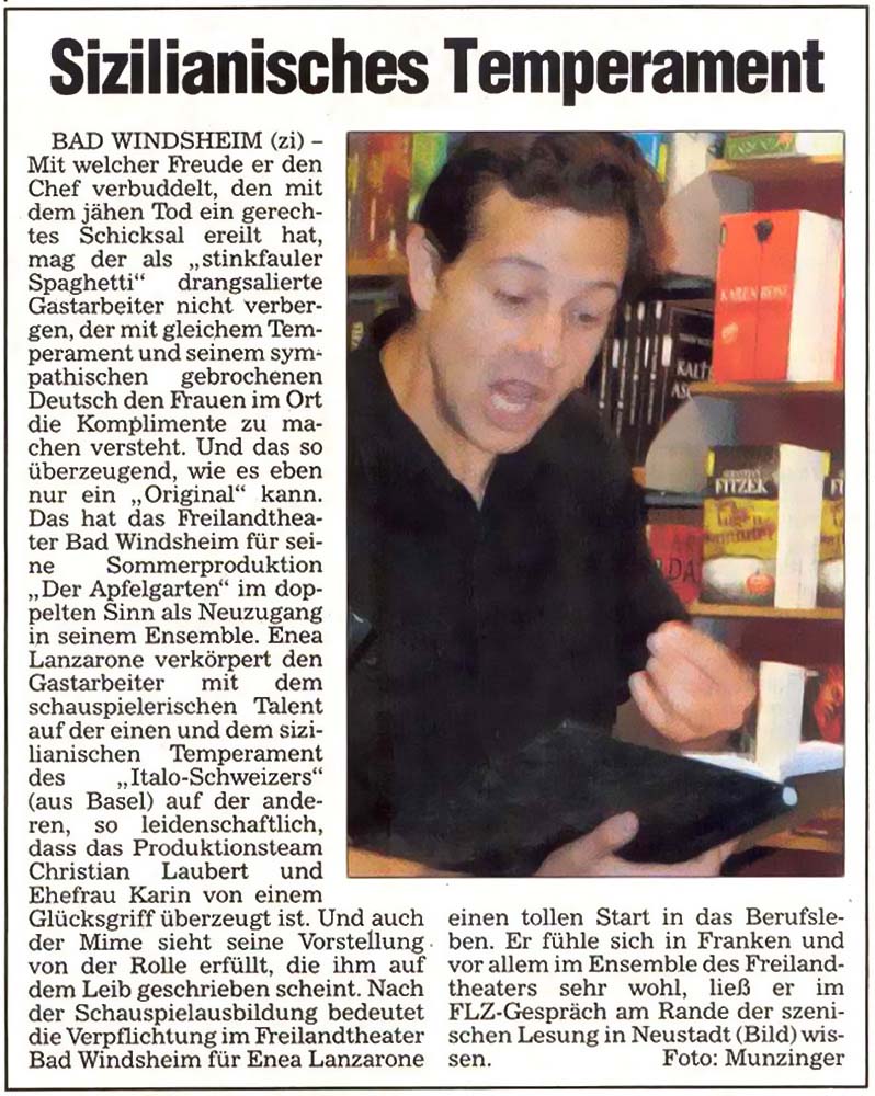 Zeitungsausschnitt: Sizilianisches Temperament